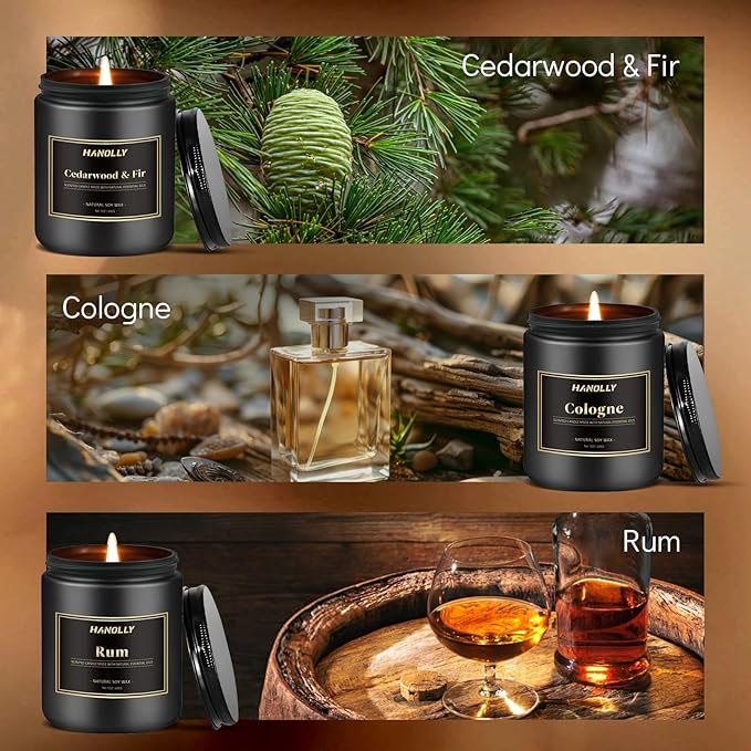 Mens Scented Candle Gift Set, 6 Pack Candles for Men,Gifts for Father, Soy Candles for Home Scented, 42 oz Long Lasting Aromatheraspy Candle, Maculine Manly Jar Candle Kit