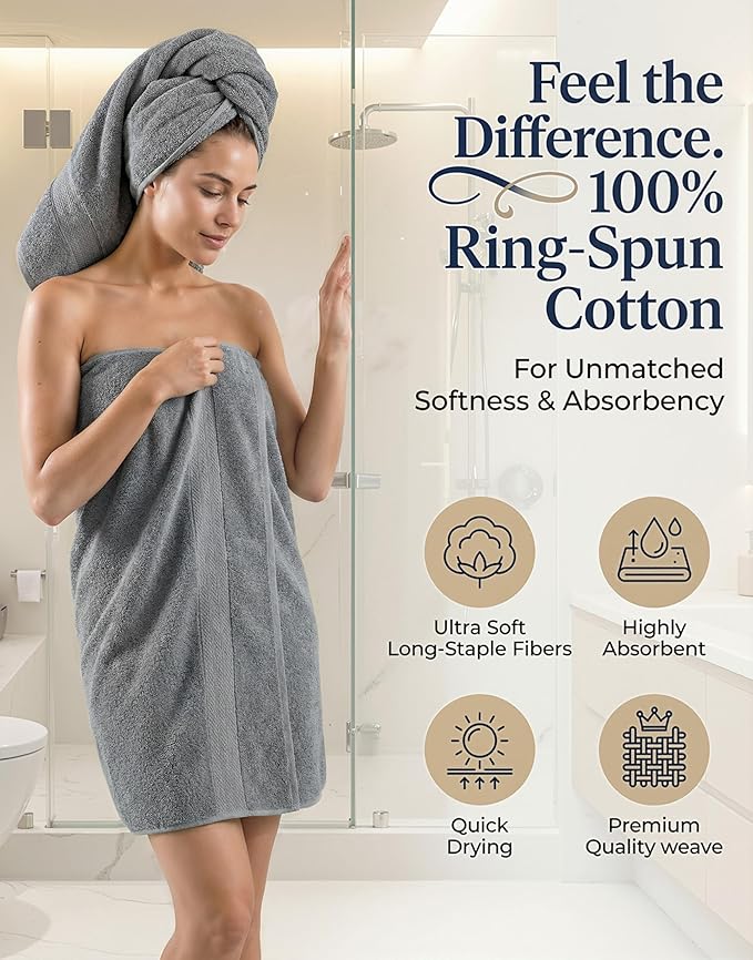 LANE LINEN Luxury 24 PCs Bath Towels Set - 100% Ring Spun Cotton Towels for Bathroom - Quick Dry, Soft & Absorbent, Perfect for Kids, Guest & Everyday Use - Oeko Tex Certified -Space Grey