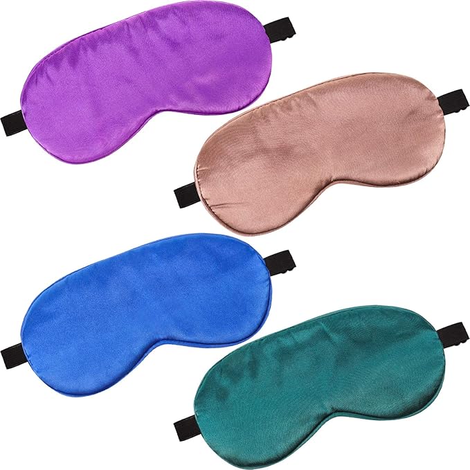 4 Pieces Kids Eye Mask for Sleeping Silk Sleep Mask Smooth Soft Eye Mask Eye Cover with Adjustable Strap Blindfold for Blocking Out Lights Travel Relax (Dark Green, Royal Blue, Purple, Coffee)