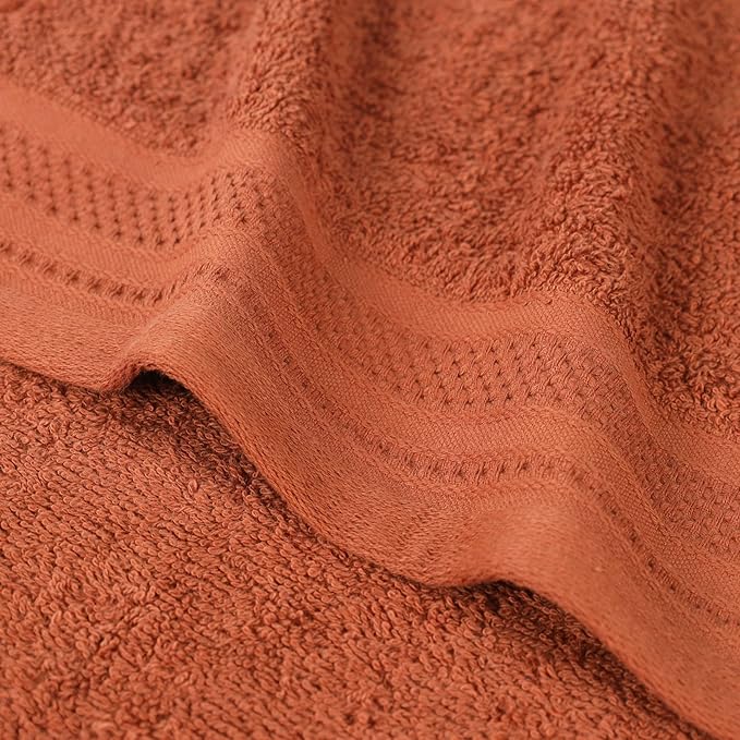 Superior Honeycomb Cotton Medium Weight Towels, for Guest Bath, Master Bathroom, Shower, Quick Dry, Adults, Home Essentials, Textured Waffle Border, Towel Set, Bath Towels, Set of 4, Rust