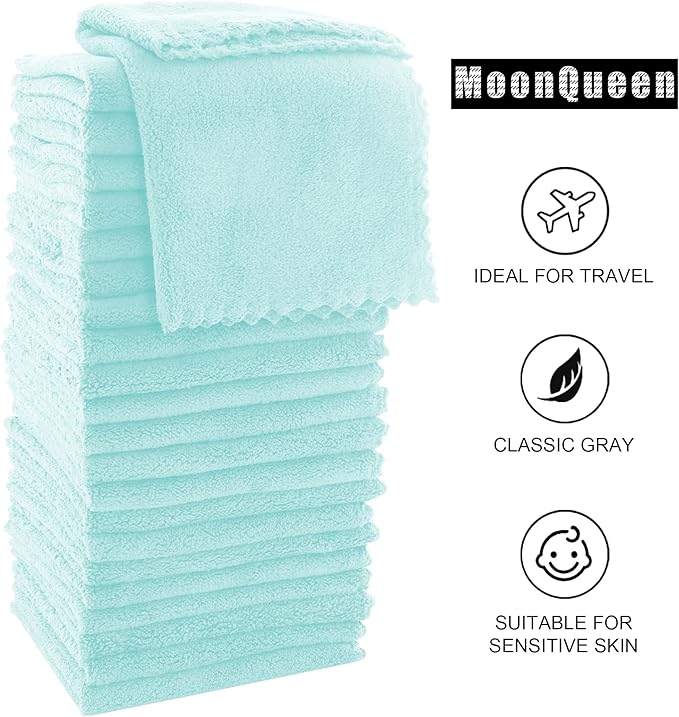 MOONQUEEN Ultra Soft Premium Washcloths Set - 12 x 12 inches - 72 Pack - Quick Drying - Highly Absorbent Coral Velvet Bathroom Wash Clothes (Frozen Blue)