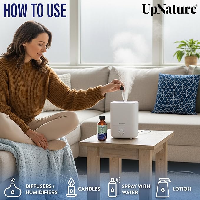 UpNature Breathe Essential Oils Blend (Large 2oz) Breath Relief Eucalyptus and Menthol Blend - Essential Oils for Diffusers for Home Humidifier - Vaporizer Liquid Aromatherapy Oils