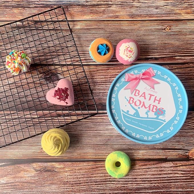 Aofmee Bath Bombs, 6pcs Bubble Bath Bomb for Girls, Handmade Fizzies Bathbombs for Women, Natural Organic Kids Spa Kit, Non Toxic Bath Kit for Teens, Gift Set for Mother Birthday Christmas Easter