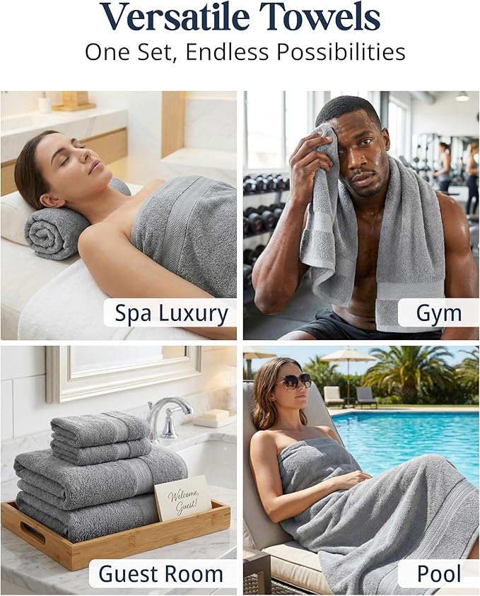 LANE LINEN Luxury 24 PCs Bath Towels Set - 100% Ring Spun Cotton Towels for Bathroom - Quick Dry, Soft & Absorbent, Perfect for Kids, Guest & Everyday Use - Oeko Tex Certified -Space Grey