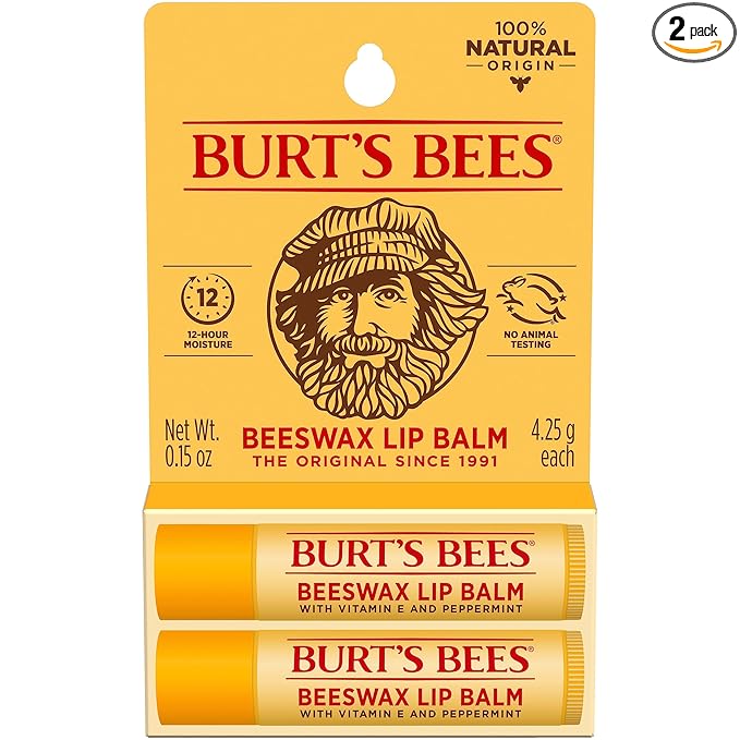 Burt's Bees Lip Balm - Original Beeswax, Lip Moisturizer With Responsibly Sourced Beeswax, Tint-Free, Natural Origin Conditioning Treatment, 2 Tubes, 0.15 oz.