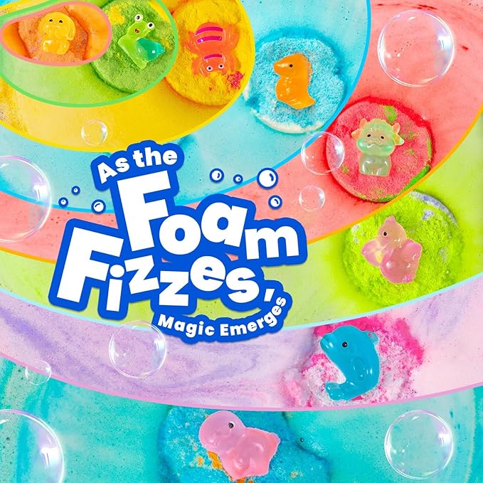 Bath Bombs for Kids with Surprise Inside, 32 Pack 1.8-Inch Fizzy Bath Bombs with 32 Different Glow-in-the-Dark Animal Toys, Kid-Friendly, Non-Toxic, 8 Scents, Birthday Party Favors & Stocking Stuffers