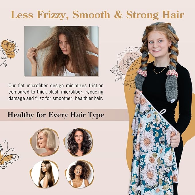 Microfiber Hair Towel Wrap for Women - Anti-Frizz Quick Dry Hair Wrap for Long Hair - Hair Towels for Women, Hair Drying Towel Wrap - Floral Butterfly
