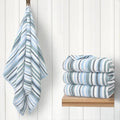 Blue Striped Bath Towels Set of 4, 28"x52", 100% Cotton, Lightweight, Super Soft & Highly Absorbent, Quick Dry Shower Towels with Hanging Loop for Bathroom & Guest Room,Gray & Blue Striped