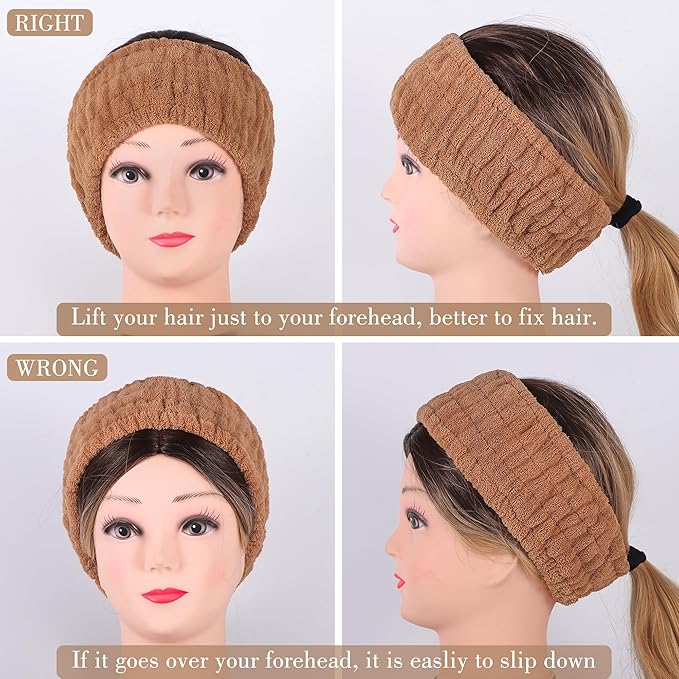 DiyJibb 9 Pcs Spa Headband for Washing Face,Skincare Headband and Wristband Set,Women Teen Girls Facial Hairbands for Washing Face, Makeup, Sports, Yoga (orange red + khaki + dark khaki)