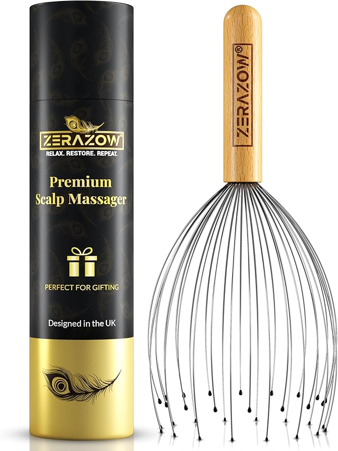 ZERAZOW® Scalp Massager with 32-Prong, Head Massager Scalp Massage Tool for Relaxation, Beech Wood Head Scratcher, Scalp Scratcher for Head Massage, Scalp Stimulator, Mother’s Day Gifts for Women/Men