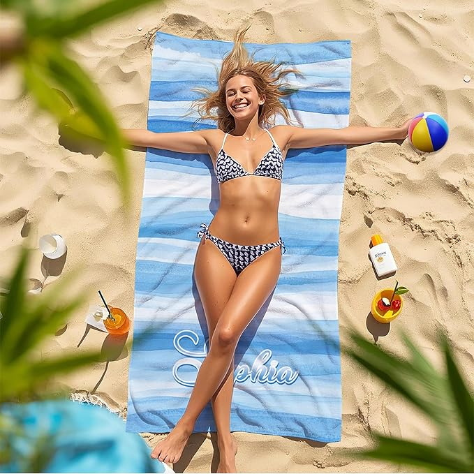 JML Custom Beach Towel with Name, Personalized Microfiber Beach Towel with Name, Large, Soft, Quick Dry & Absorbent for Swim, Pool,Adult,Summer Holiday,Vacation,Travel,Gift for Anniversary, Birthday