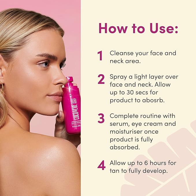 Coco & Eve Face Tanning Micromist – Sunless Facial Self Tanner Ultra Fine Mist for Face, Included Hyaluronic Acid & Antioxidants, Fast-Absorbing, Streak-Free Glow, Vegan & Cruelty-Free 2.54 Fl Oz