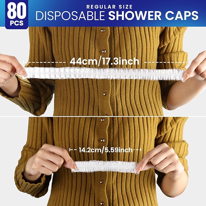 LEOBRO Shower Cap, 80PCS Individually Wrapped Disposable Shower Caps for Women, Plastic Shower Caps Disposable, Plastic Hair Caps, Clear Shower Cap for Travel, Deep Conditioning, Hotel, 17.3 INCH