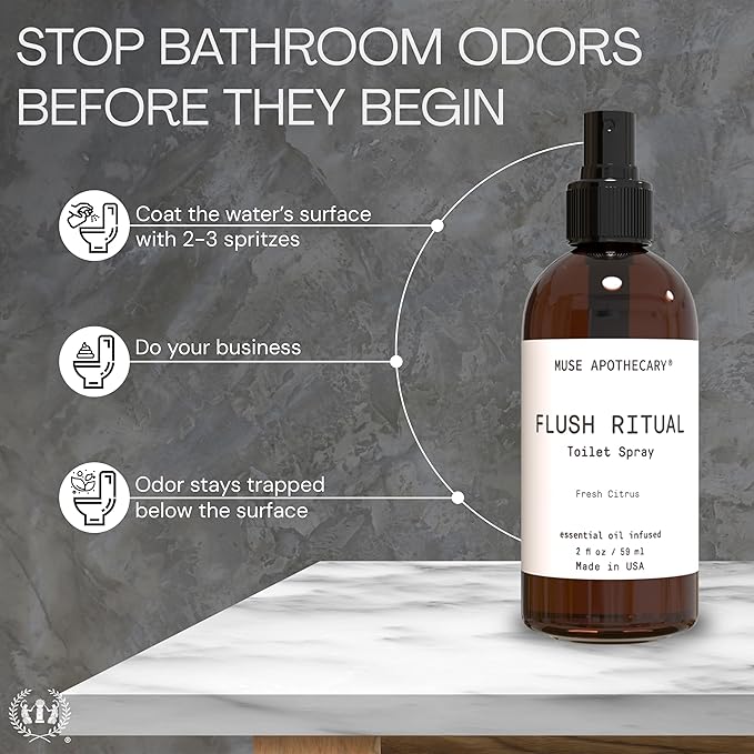 Muse Apothecary Flush Ritual - Aromatic & Refreshing Toilet Spray, Use Before You Go, 2 oz, Infused with Natural Essential Oils - Fresh Citrus