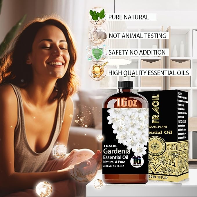 Gardenia Essential Oil, Gardenia Oil 16 Fl Oz 480 ML for Diffuser Humidifier Yoga Cleaning DIY Candle Soap Making Perfume Gift for Women Essential Oils FRAOIL (Gardenia 16 Fl Oz (Pack of 1))