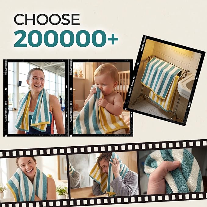 REDKISS 2-Pack Luxury Hand Towels for Bathroom - 12 x 28 Inches 100% Cotton Towels, Ultra Soft and Highly Absorbent Striped Hand Towel for Bath, Gym, Hotel, Kitchen and Spa, Gray-Green