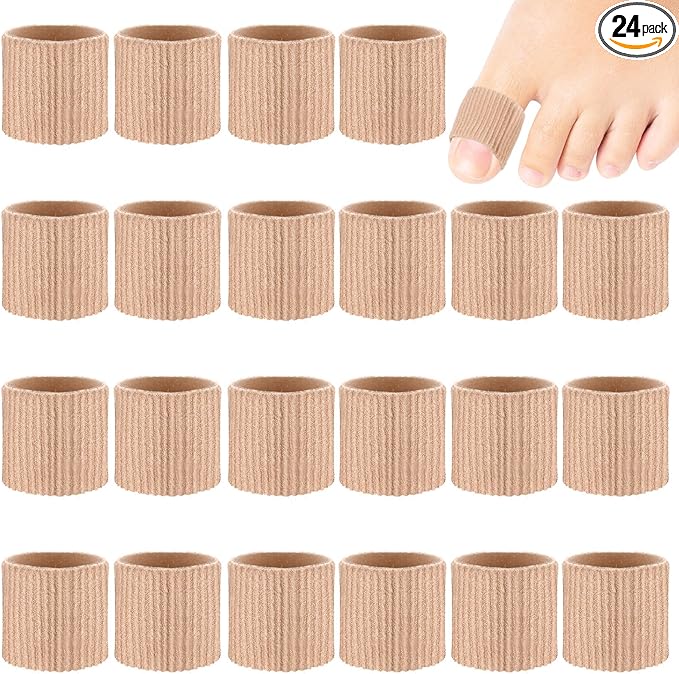 Blulu 24 Pieces Toe Tubes 0.98 Inches Cushion Tube Corn Pads for Toes Sleeves Soft Gel Protectors for Cushions Corns Blisters Calluses 3 Size (Skin Color,X-Large)