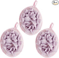 Boao 3 Pcs Bath Shower Pouf Sponge Mesh Pouf Shower Ball Exfoliating Body Sponge Pad Scrubber Glove with Flower Bath Ball (Purple)