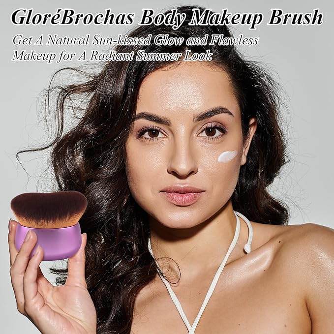 75MM Extra Large Self Tanner Kabuki Makeup Brush – Ultra Soft Dense Vegan Bristles for Body Makeup, Bronzer & Foundation–Applies Tanning Mousse, Lotion & Self Tanner–Purple, Wet & Dry