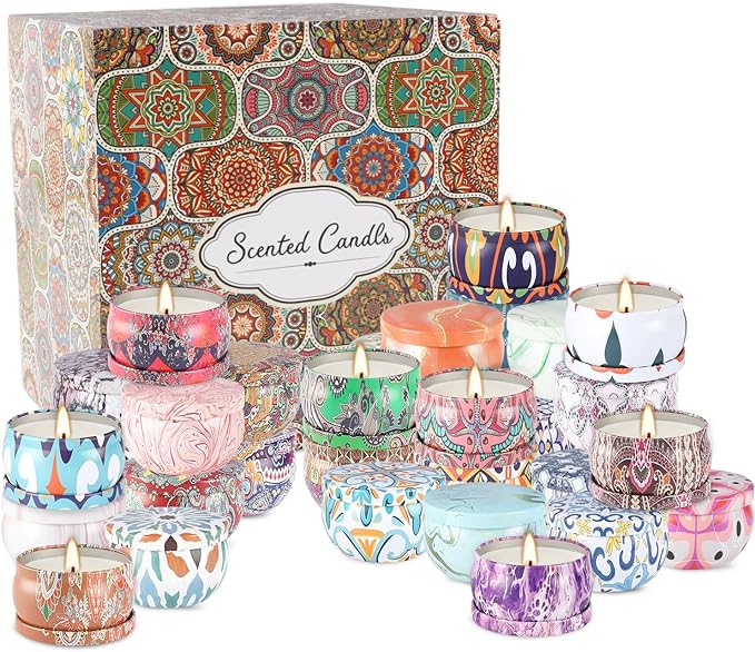 YOROXRG 36 Pack Multicolored Scented Candles Gifts Soy Wax Travel Tin Jar Candles for Home 2.5 OZ for Mom,Christmas, Home Scented Decoration Birthday, Thanksgiving, Mother's Day(Color: Brown)