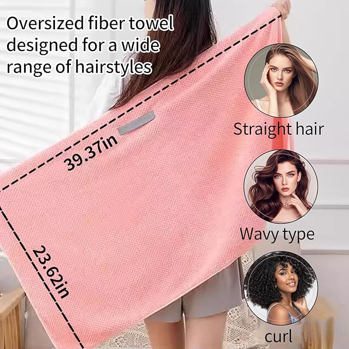 2 PCS Extra Large Hair Towel Wrap for Women Long Hair, 40 * 20" Microfiber Towels for Anti-frizz & Absorbent Quick Dry