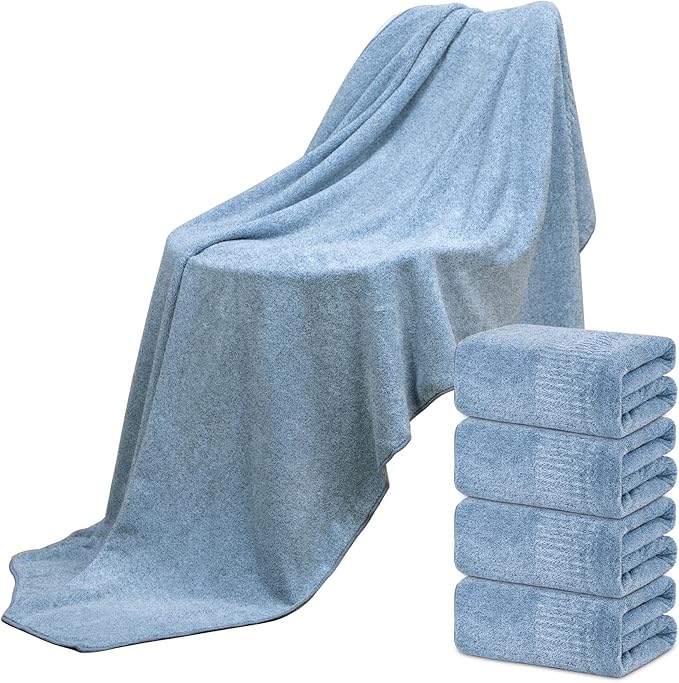 SEISSO 4 Pack Extra Large Bath Towels 63"x35", Bath Sheets for Sensitive Skin 70% Polyester 30% Viscose Fiber from Bamboo, Super Soft, Highly Absorbent & Quick Dry, Oversized Shower Towels