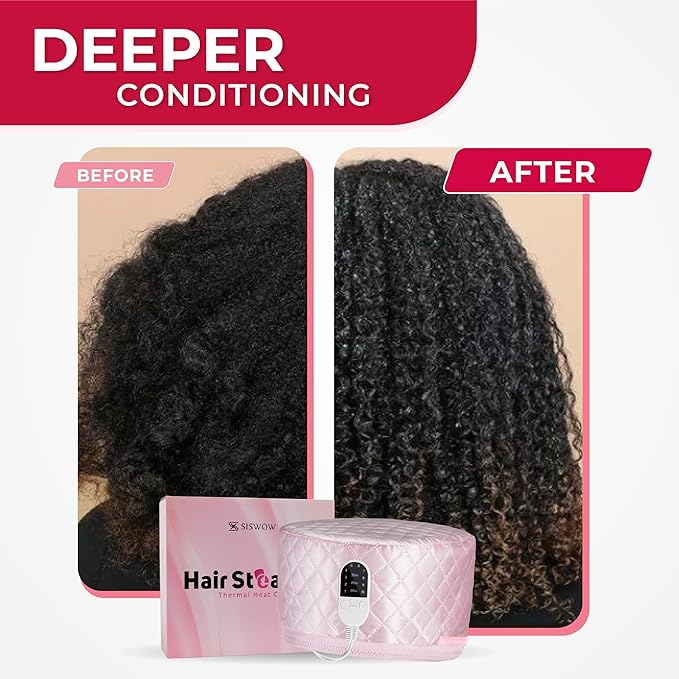 SISWOW Thermal Steamer Cap for Great Deep Conditioning With 10-level Heat for Natural Black Hair