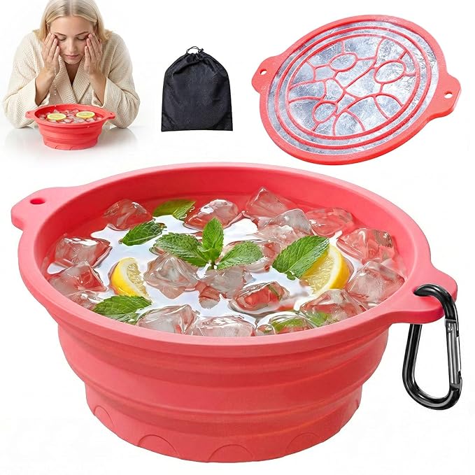 Face Ice Bath Bowl with Built-in Ice Tray, Collapsible Silicone Face Bowl for Ice, Reusable Small Ice Facial Bowl for Puffiness Reduction, Skin Tightening, Acne Relief, Spa Tool for Home, Travel