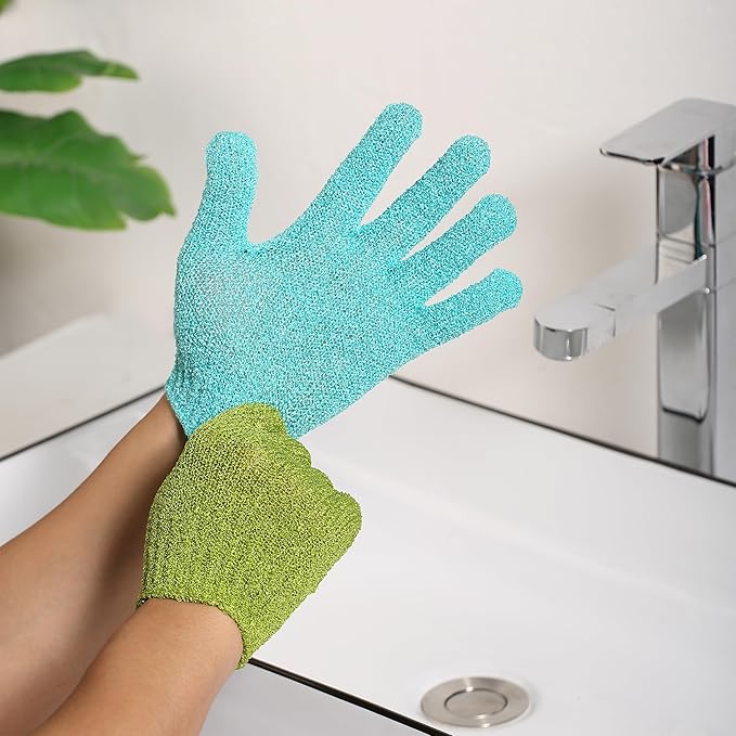 Slick Exfoliating Gloves - 4 Pcs Body Scrub Gloves, Shower & Bath Exfoliation Mitts
