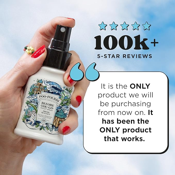 Poo-Pourri Before-You-Go Toilet Spray,Fresh Sea Salt,4 Fl Oz,Up to 200 Uses,Bathroom Odor Deodorizer,Plant-Based with Essential Oils,for Home or Work,Sea Salt,Bergamot & Eucalyptus Scent,(Pack of 2)