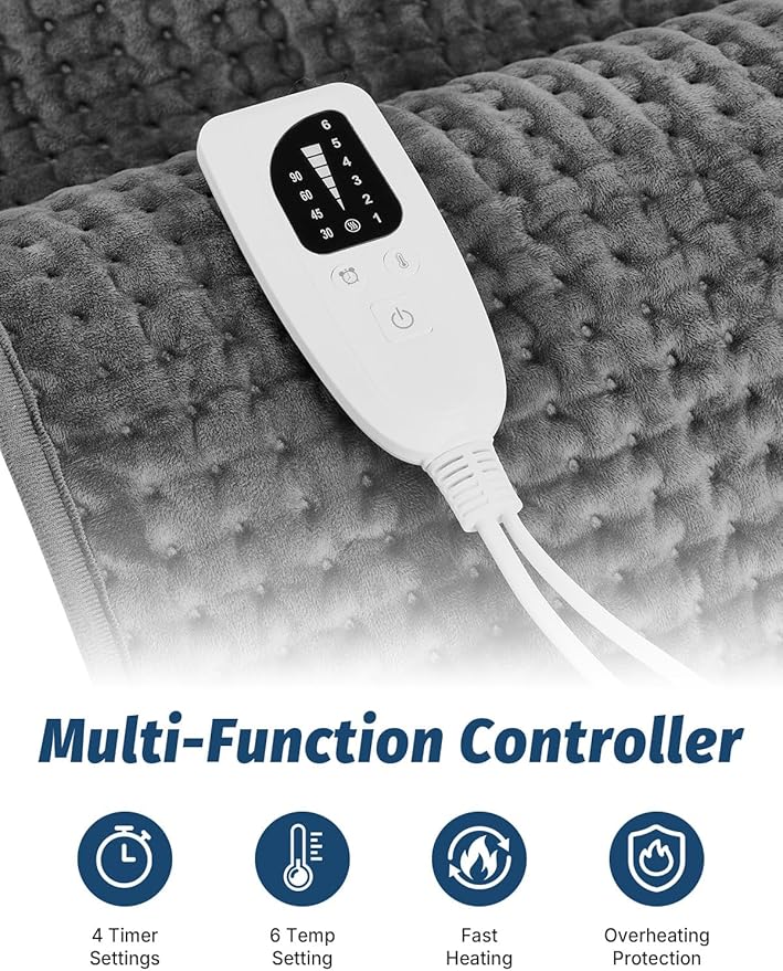 Heating Pad for Back Neck and Shoulders, 17”×33” Large Heated Pad with 4 Level Timing, 6 Level Heat Setting and Auto Shut Off, Gifts for Women, Men