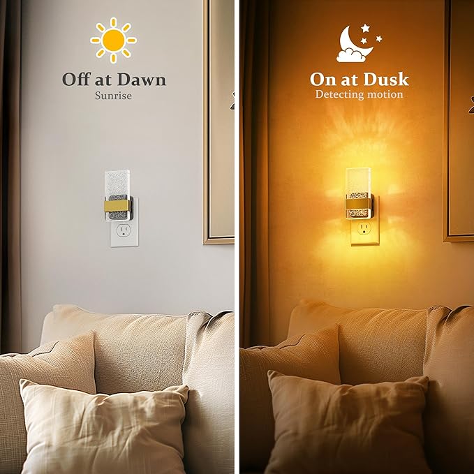 JandCase Night Lights Plug into Wall, Dusk to Dawn Sensor, 2000K Amber Warm White LED, Acrylic Bubble Design, 0-100lm Adjustable Brightness, 2-Pack for Bedroom, Bathroom, Living Room, Hallway