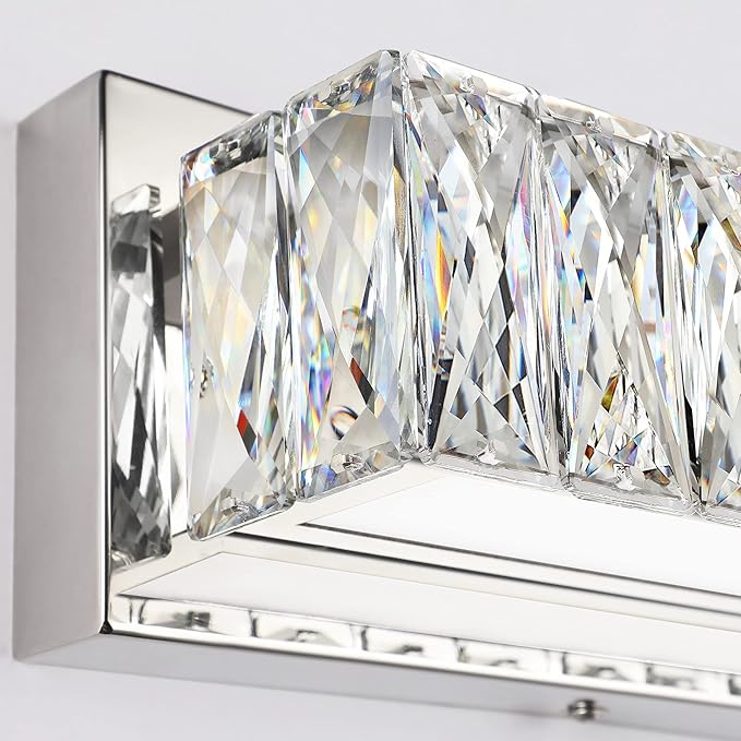 ZUZITO Modern Bathroom Light Fixtures Over Mirror 30 inch Crystal Chrome LED Vanity Light Bar White Light 6000K (7500-760mm)