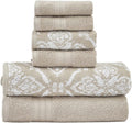 Modern Threads Amaris 6-Piece Reversible Yarn Dyed Jacquard Towel Set - Bath Towels, Hand Towels, & Washcloths - Super Absorbent & Quick Dry - 100% Combed Cotton, Khaki