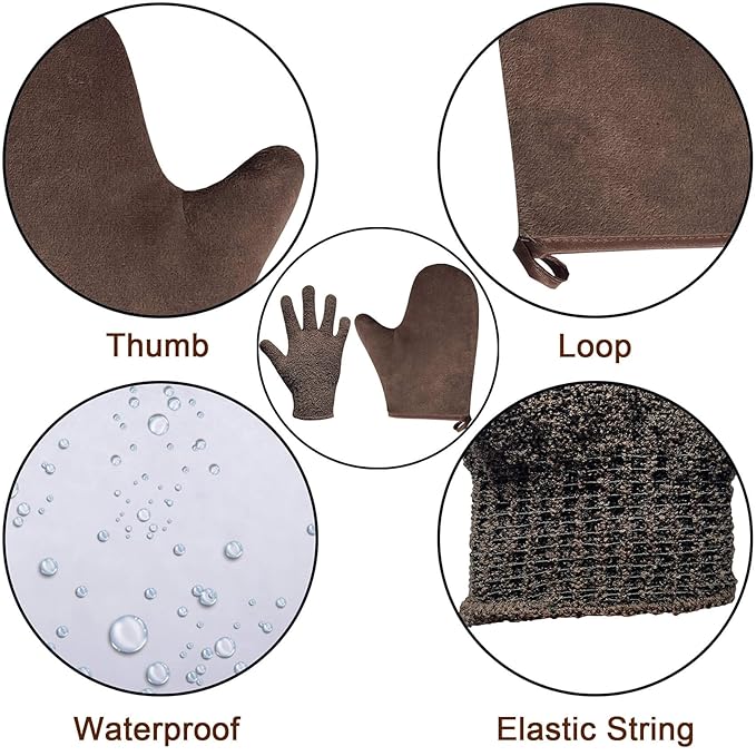 Self Tanning Mitt Kit, Velvety Soft Tanner Mitt and Back Tanning Applicator, Exfoliating Glove, Angled Face Tanner Brush for Sunless Tanning Oil Lotion Mousse Gel (4 Pack Bronze, Boxed)
