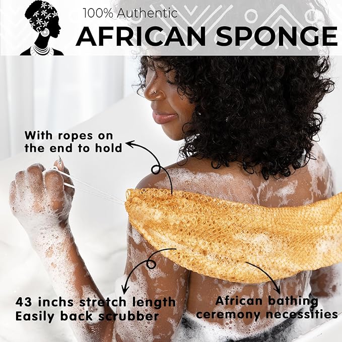 African Net Sponge Authentic - Back Scrub Exfoliating Net Sponge with Knots - 2 Pieces African Bath Sponges for Body Scrubber Exfoliator - Back Washer for Shower Accessories