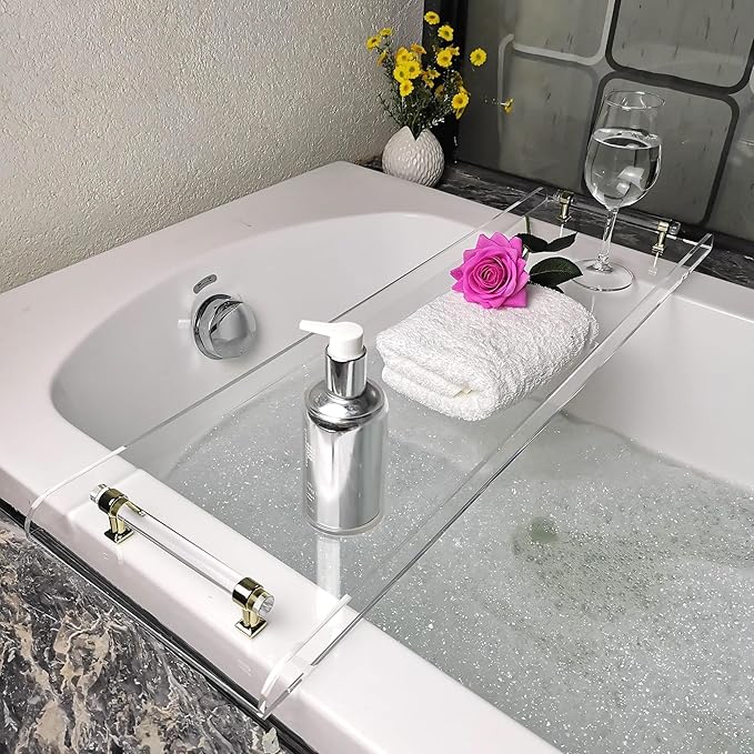 Bath Tub Tray,Clear Bathtub Tray for Luxury Bathroom – Waterproof Bath Caddy with Sleek Surface –No Assembly– Easy Cleaning Bathtub Organizer for Spa Relaxation (31")