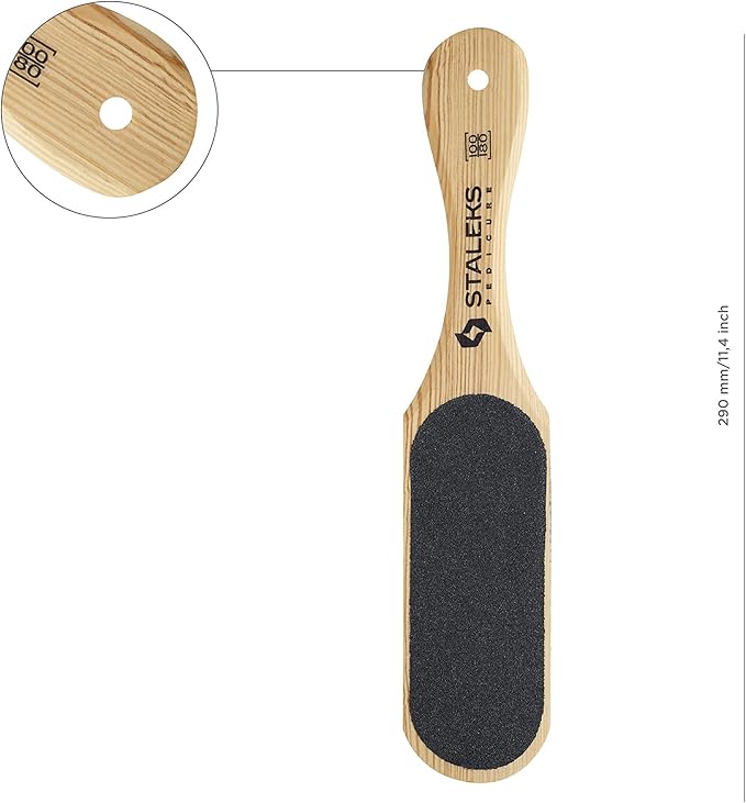 STALEKS Beauty & Care 10 Type 1 Wooden Foot File (100/180 Grit) – Straight Natural Alder Pedicure Tool for Smoothing & Polishing Rough Skin