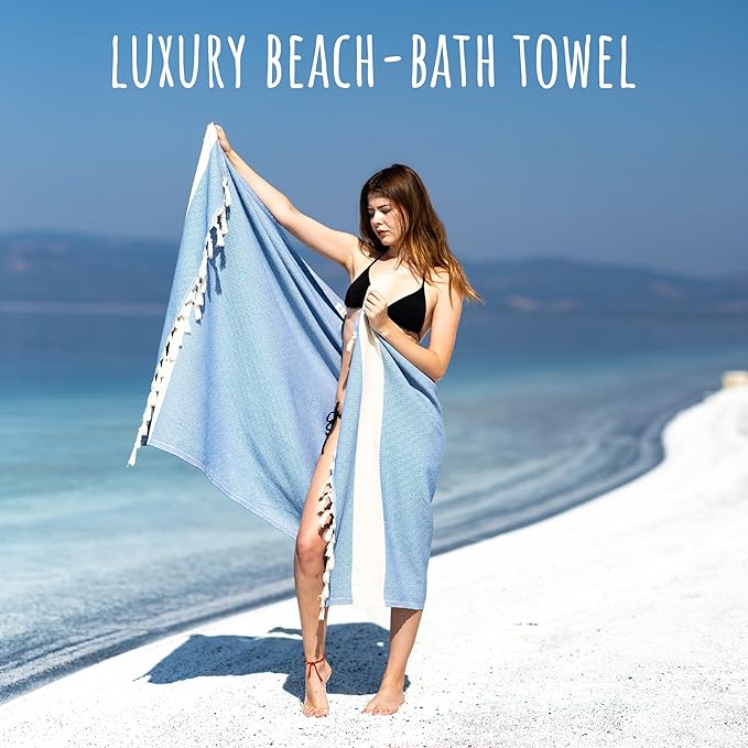 Turkish Beach Towel Oversized Clearance XL 40x71- Sand Free - 100% Cotton Quick Dry - Extra Large Blanket Travel and Pool for Adults- Cloud Sandproof, Beach Essentials for Women