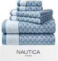 Nautica - Bath Towel Set, Cotton Bath, Hand & Washcloths, Plush, Absorbent & Quick-Dry, Chevron Print, Americana Decor, Set of 6, Zane Blue