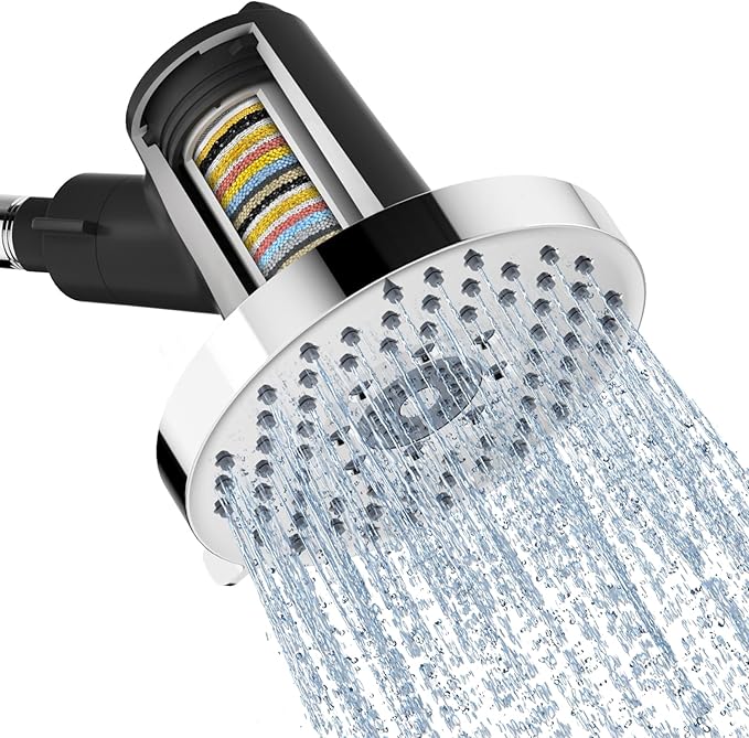 SR SUN RISE Filtered Shower Head with Filters- High Pressure Rain Shower Head,with 20-Stage shower Filter,1.8/2.5 GPM Flow Rate,6 Spray Modes for Hard Water Softener,Remove Chlorine (Chrome,5.5 Inch)