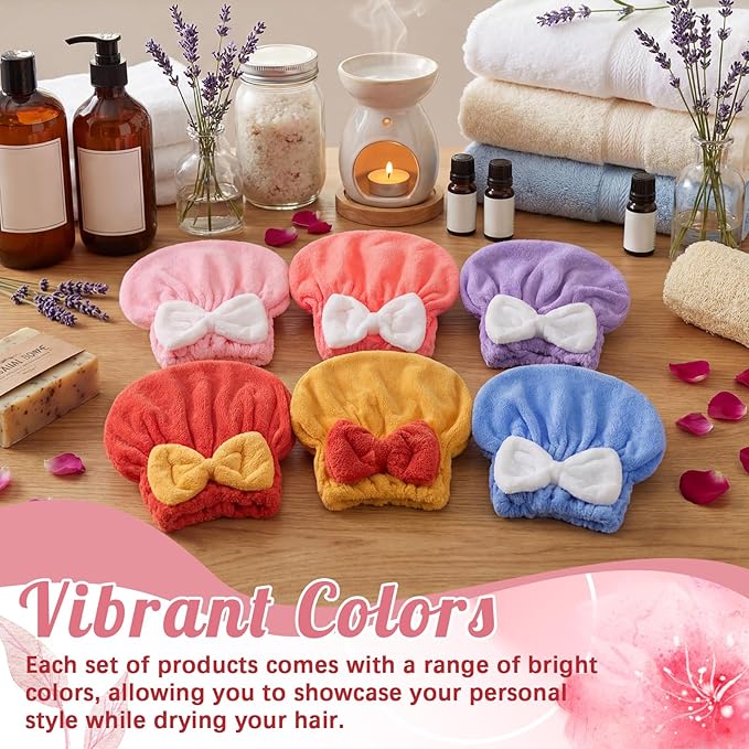 18 Pcs Hair Drying Caps with Cute Bow Fast Drying Soft and Absorbent Wet Hair Towel Wrap Turban Wraps for Girls and Women