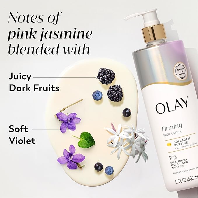 Olay Body Lotion for Women, Firming with Collagen Peptides Serum, Visibly Firmer Skin, 24hr Moisture & Hydration, Fast Absorbing Formula, Vitamin B3 Complex, For All Skin Types, 17 fl oz (Pack of 6)