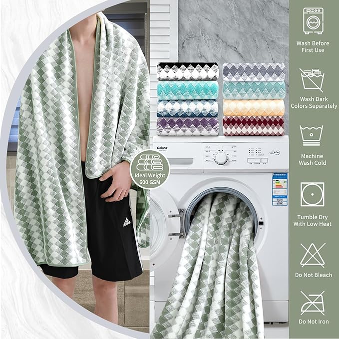 8 Piece Bathroom Towel Set Green |2 Oversized Large Bath Towels Sheet,2 Hand Towels and 4 Washcloths| 600GSM Ultra Soft Luxury Premium Towel Set Highly Absorbent Quick Dry Hotel Towel Collection