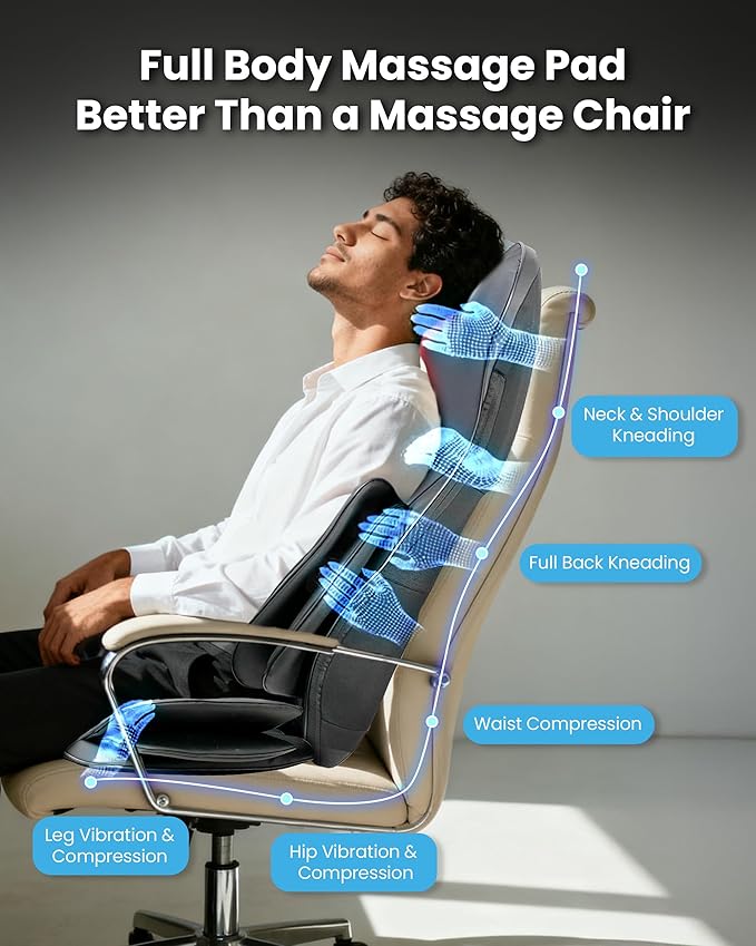 COMFIER Shiatsu Neck & Back Massager with Heat, Full Back Coverage Massage Chair Pad with 4D Kneading & Adjustable Neck Nodes, Waist & Hip Compression, Mother Day Gift for Mom