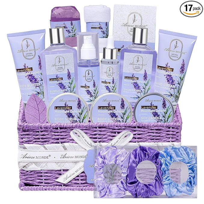 Spa Gifts for Women Bath and Body Lavender Gift Set, Spa Gift Basket for Self Care, Relaxing Bath Sets for Mom, Grandma, Girlfriend, Sister, Friends, Gifts for Women