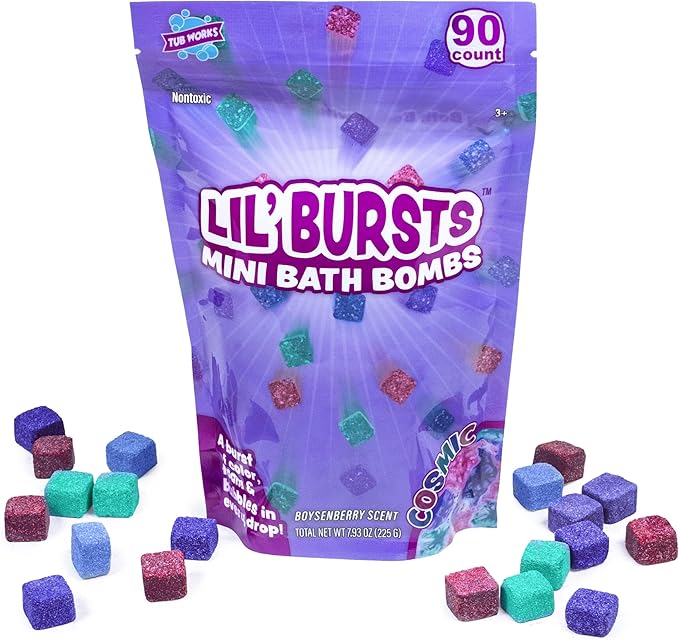 Tub Works® Lil' Bursts™ Mini Bath Bombs for Kids, 90 Count, Cosmic | Nontoxic | Tiny Kids Bath Bombs with A Burst of Color, Foam & Bubbles | Customize Kids Bath with Fun Bath Colors | Create Tub Art