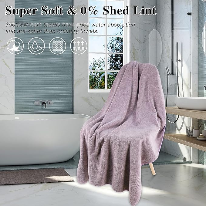 SEISSO Bath Towels 4 Pack Large Bathroom Bamboo Viscose Towels 35” x 63” Plush Soft Bath Towel for Shower Extra Absorbent Jumbo Bath Sheet - Multipurpose Use as Sports, Travel, Fitness, Yoga (Purple)