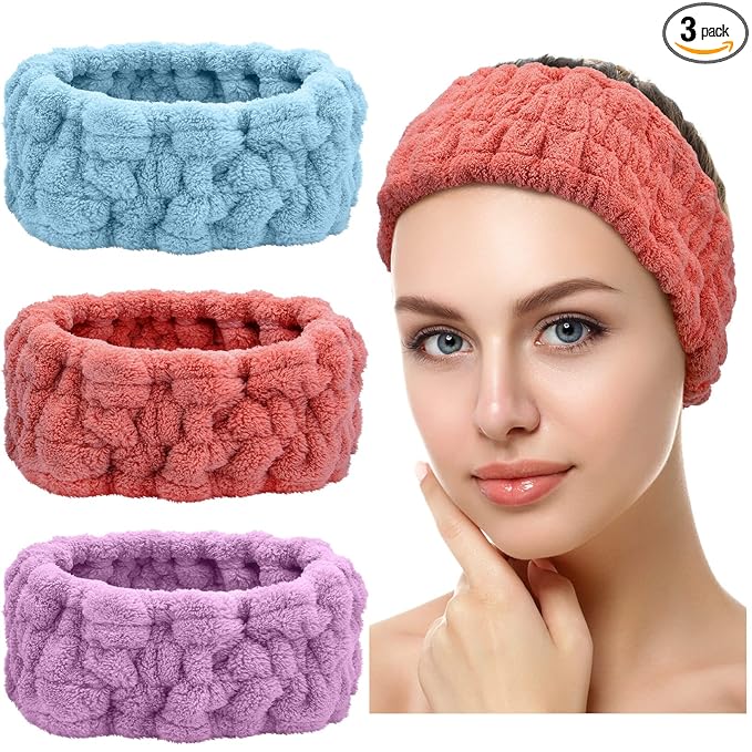 Chuangdi 3 Pieces Elastic Headband for Makeup, Yoga, Sports Shower - Head Wrap for Women and Girls (Red, Blue, Purple)