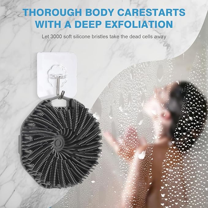 2Pcs Silicone Body Scrubber,Exfoliating Body Scrubbers for use in Shower,Silicone Body Brush for Showering and Anti-Slippery Handles for All Skin Types,Eco Friendly Shower Scrubber for Body (Black)